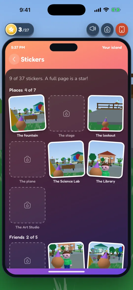 A sticker book with photos of the island's places